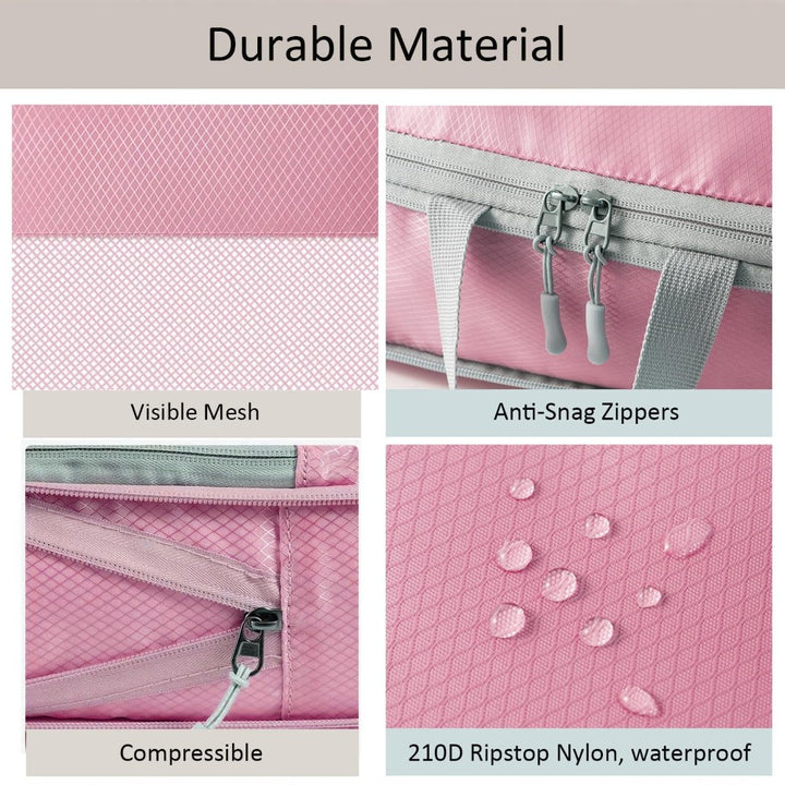 6pcs Compression Packing Cubes Travel Luggage Organizer Set - Pink