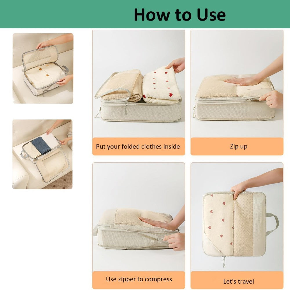 6pcs Compression Packing Cubes Travel Luggage Organizer Set - Beige