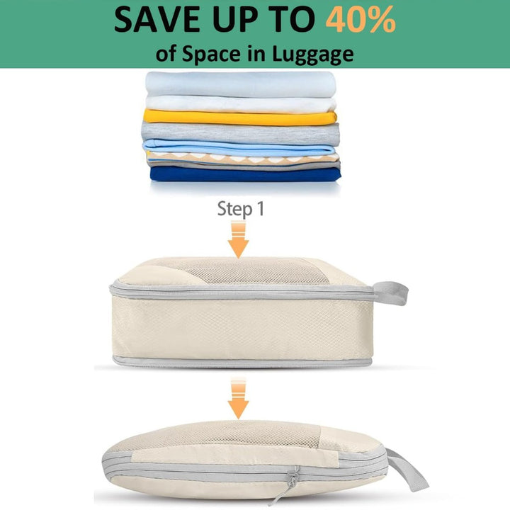 6pcs Compression Packing Cubes Travel Luggage Organizer Set - Beige
