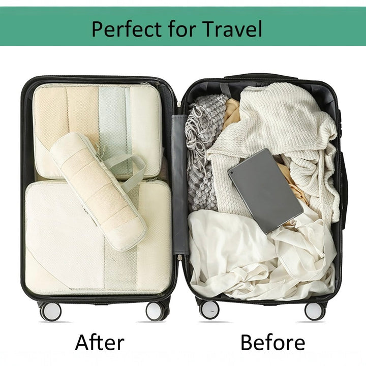 6pcs Compression Packing Cubes Travel Luggage Organizer Set - Beige