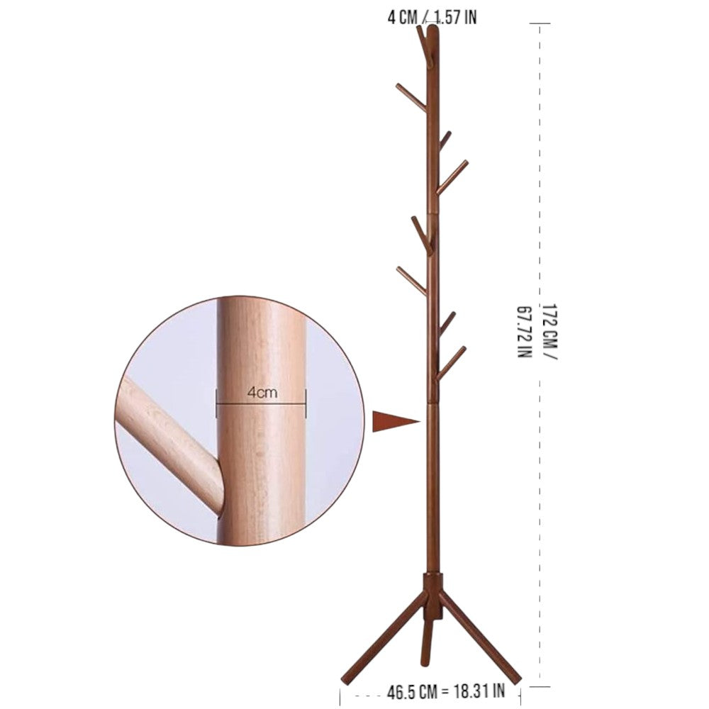 Wooden Coat Tree with 8 Hooks -Walnut
