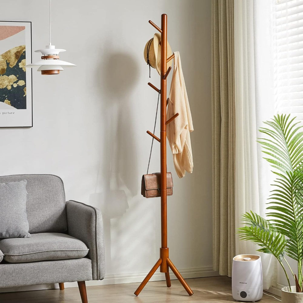 Wooden Coat Tree with 8 Hooks -Walnut