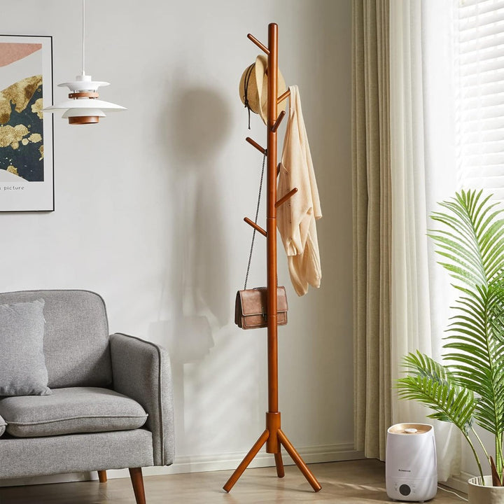 Wooden Coat Tree with 8 Hooks -Walnut