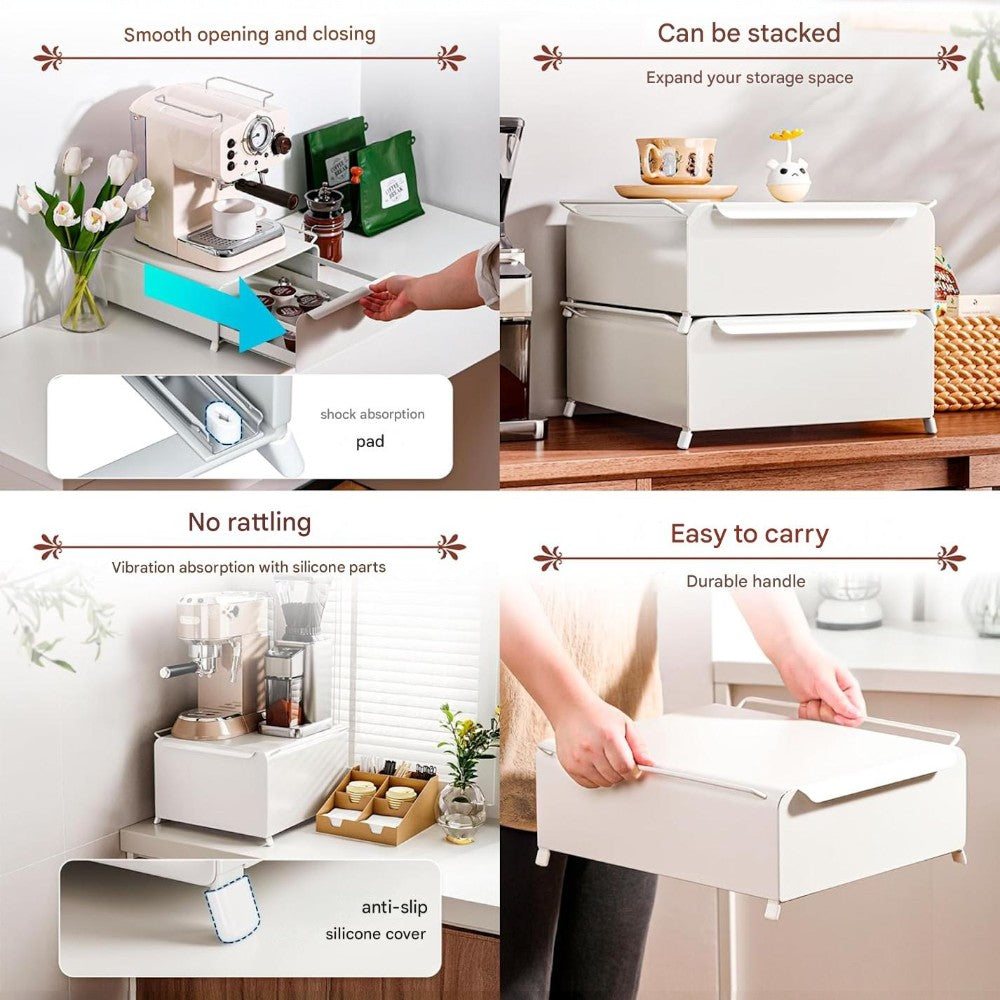 Coffee Machine Organizer with Pull-Out Drawer Countertop Storage Organizer