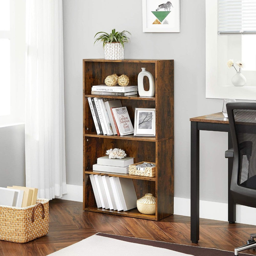 Rustic 4-Tier Bookshelf Storage Shelf