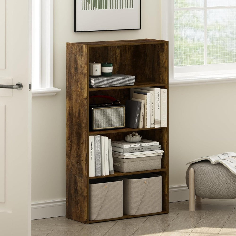 Rustic 4-Tier Bookshelf Storage Shelf