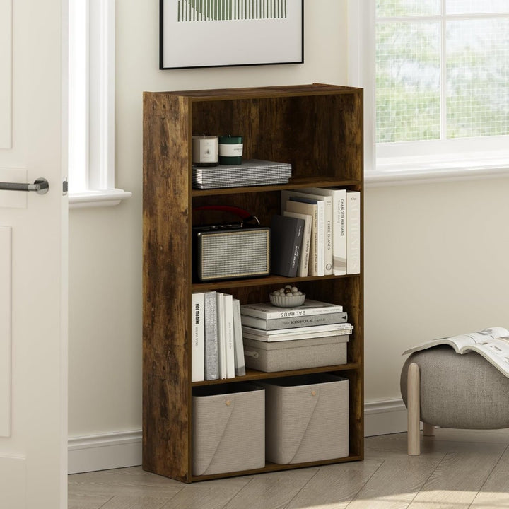 Rustic 4-Tier Bookshelf Storage Shelf