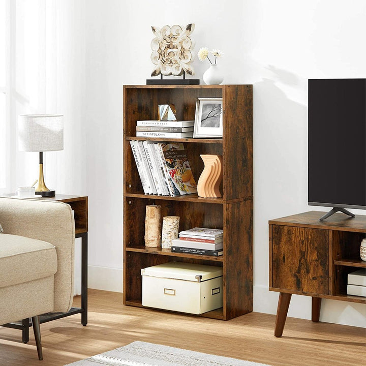 Rustic 4-Tier Bookshelf Storage Shelf