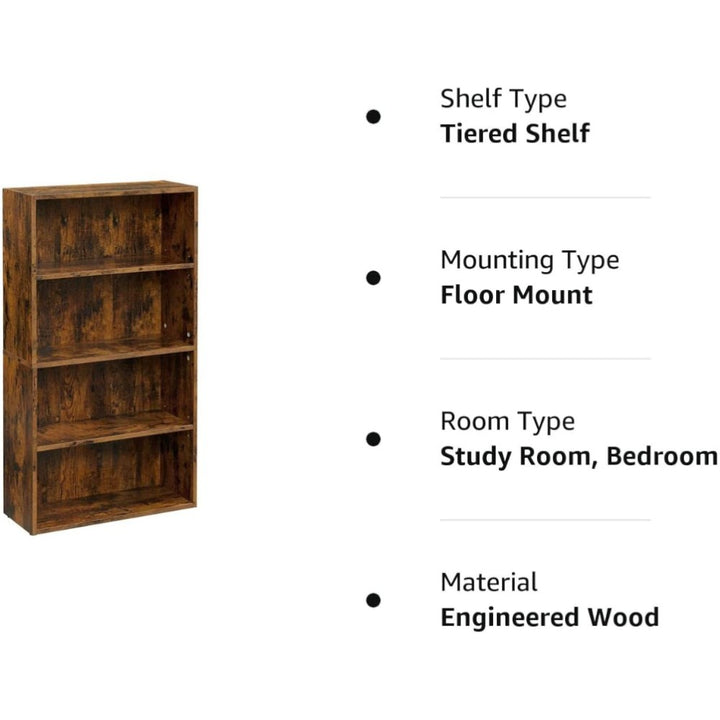 Rustic 4-Tier Bookshelf Storage Shelf