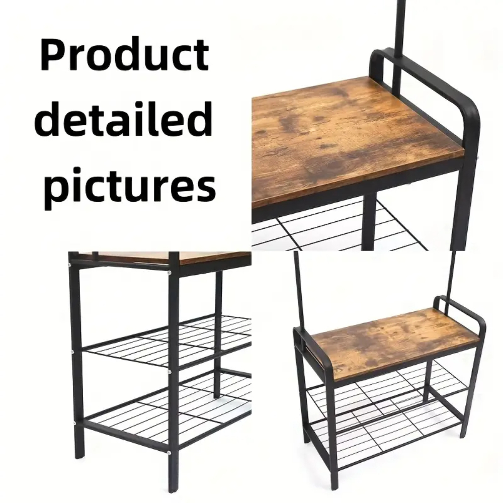 4-in-1 Hall Tree Coat Rack with Shoe Bench and Storage Shelves