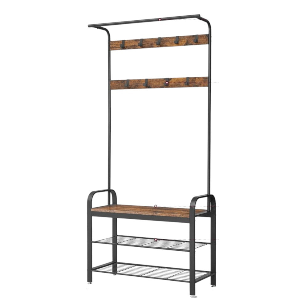 4-in-1 Hall Tree Coat Rack with Shoe Bench and Storage Shelves