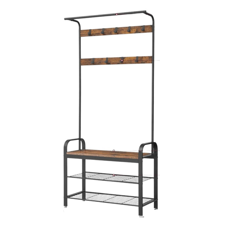 4-in-1 Hall Tree Coat Rack with Shoe Bench and Storage Shelves