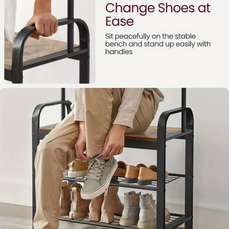 4-in-1 Hall Tree Coat Rack with Shoe Bench and Storage Shelves