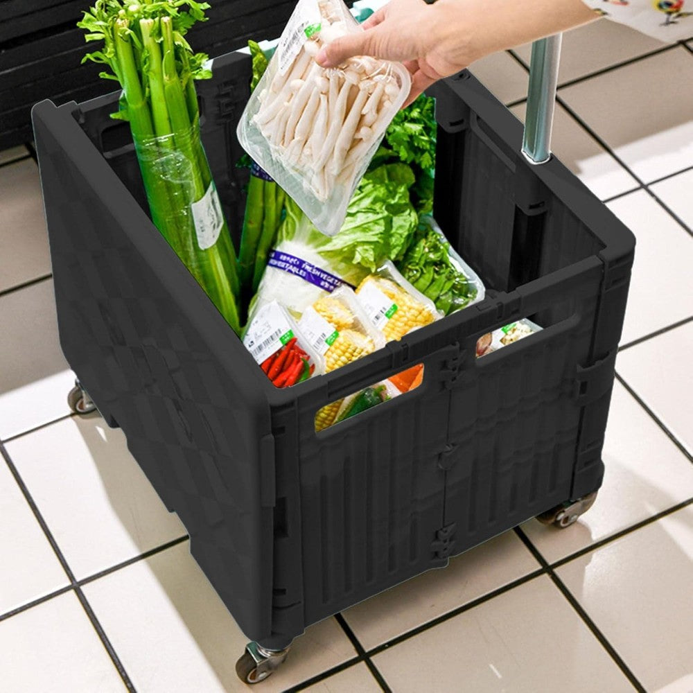 Foldable Utility Cart with Stair Climbing Wheels - Black