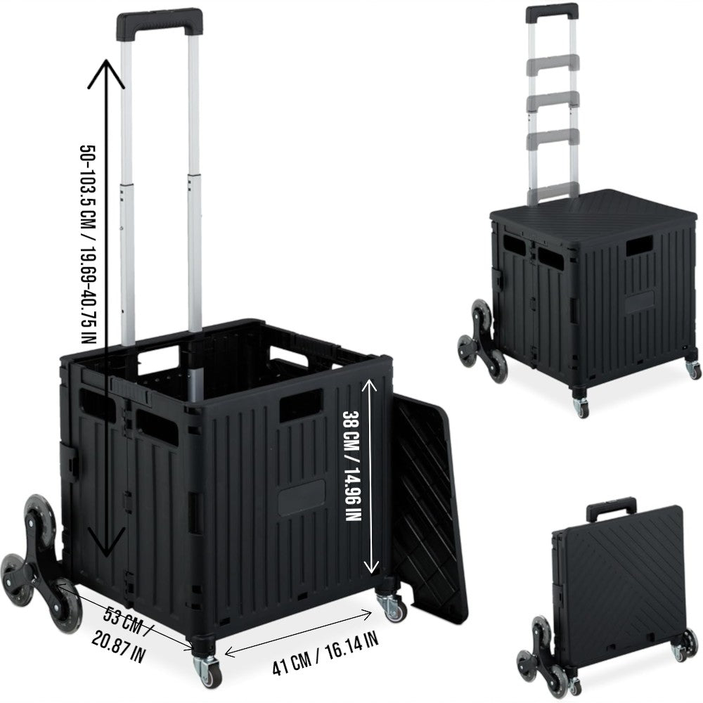 Foldable Utility Cart with Stair Climbing Wheels - Black