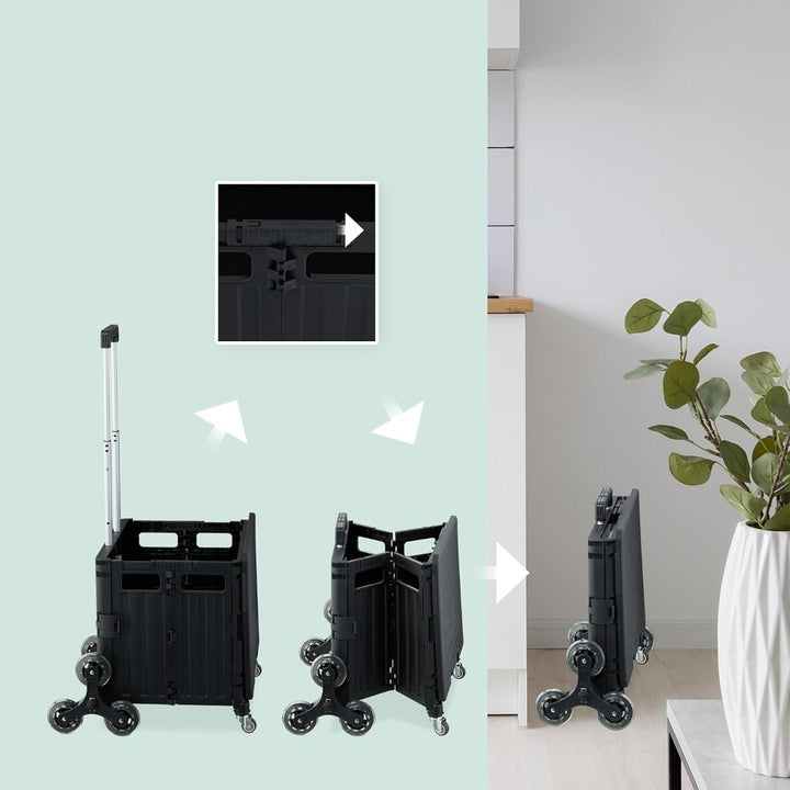 Foldable Utility Cart with Stair Climbing Wheels - Black