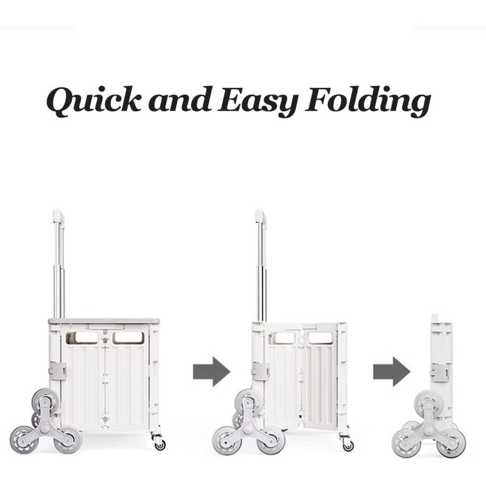 Foldable Utility Cart with Stair Climbing Wheels - White