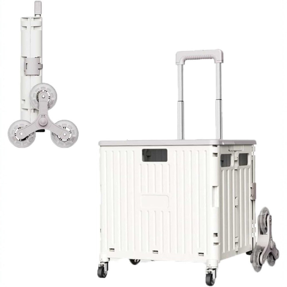Foldable Utility Cart with Stair Climbing Wheels - White