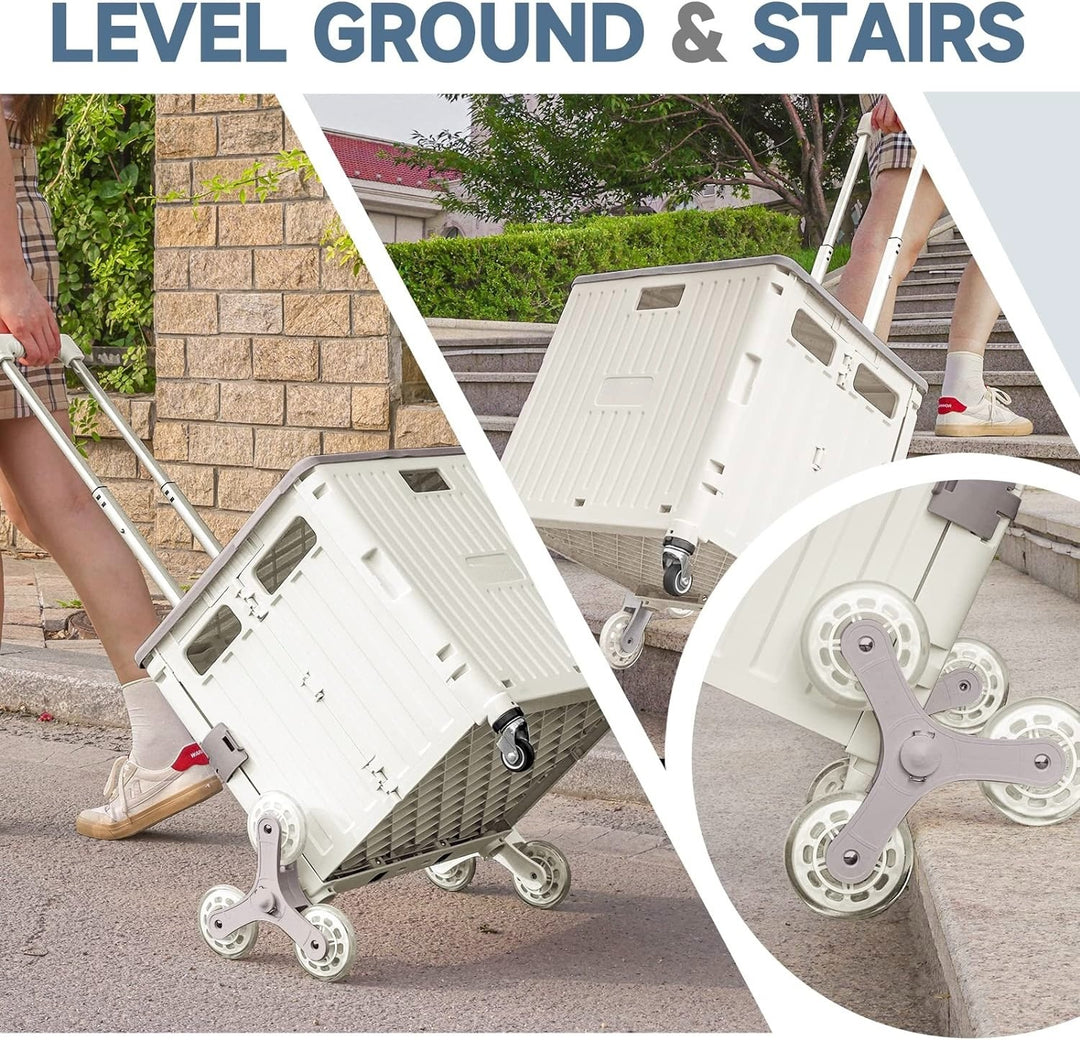 Foldable Utility Cart with Stair Climbing Wheels - White