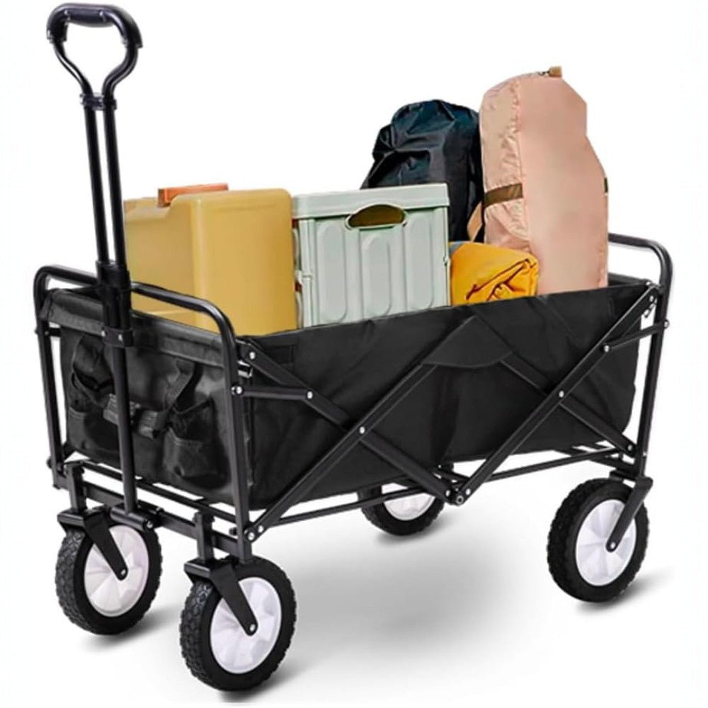 150L Folding Outdoor Utility Wagon Heavy Duty Camping Cart - Black