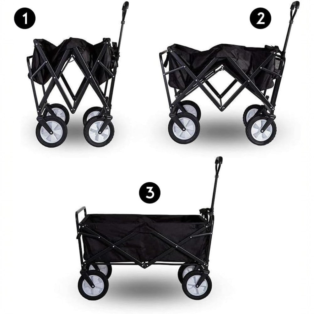 150L Folding Outdoor Utility Wagon Heavy Duty Camping Cart - Black
