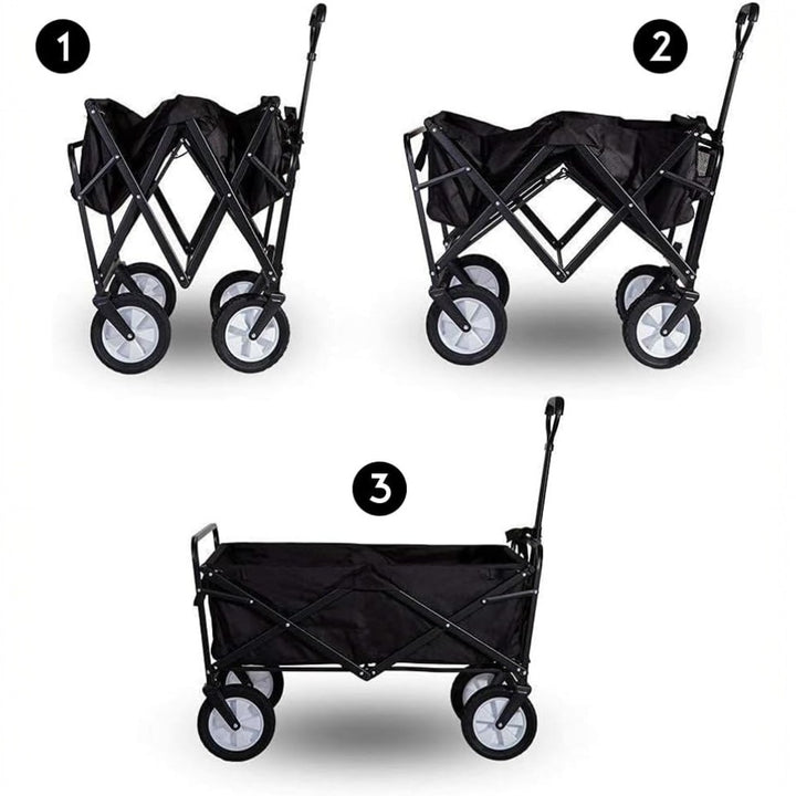 150L Folding Outdoor Utility Wagon Heavy Duty Camping Cart - Black