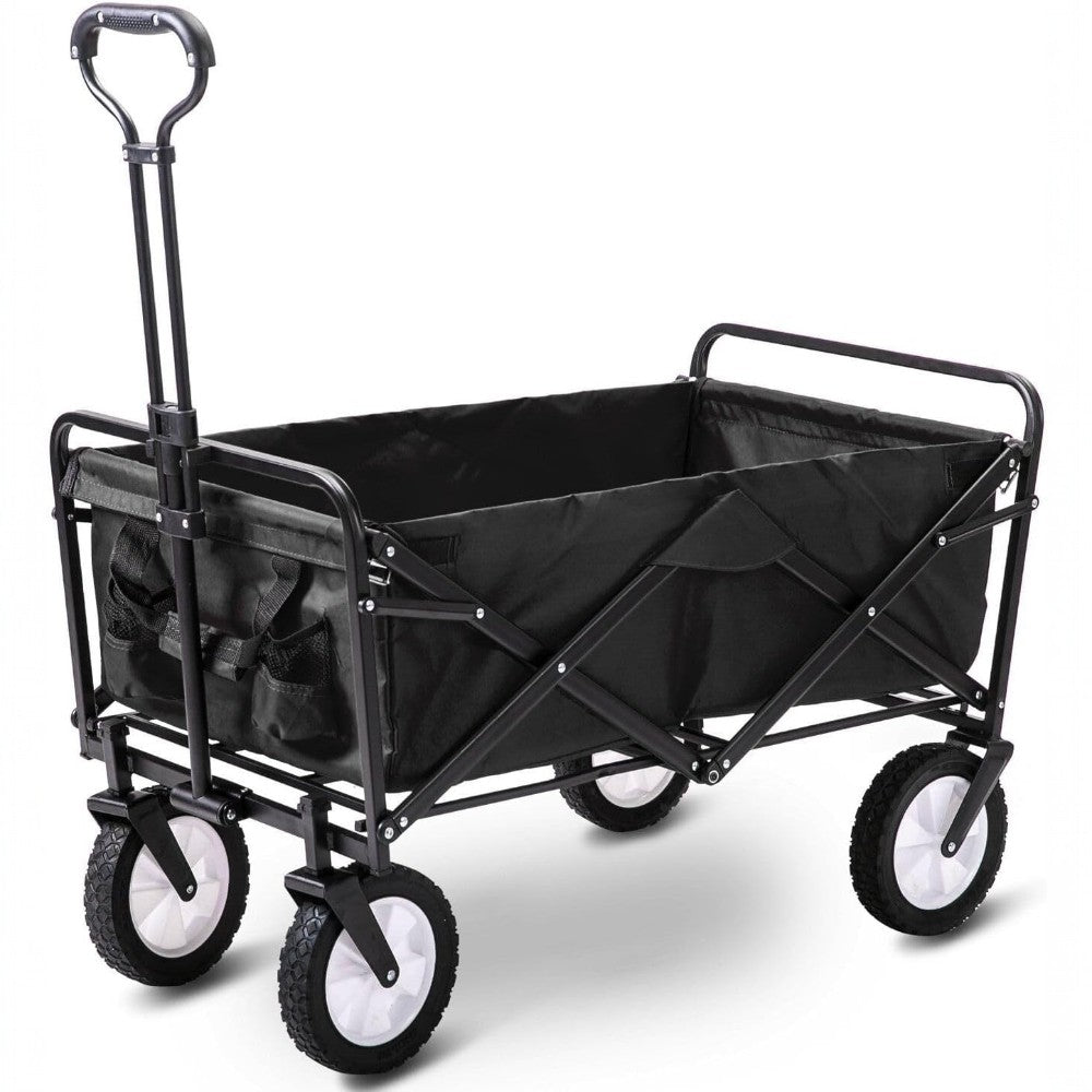 150L Folding Outdoor Utility Wagon Heavy Duty Camping Cart - Black