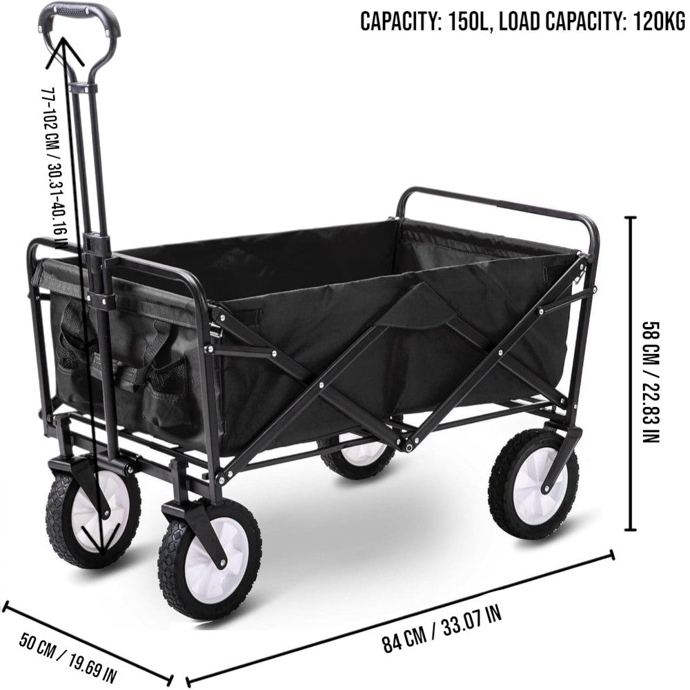 150L Folding Outdoor Utility Wagon Heavy Duty Camping Cart - Black