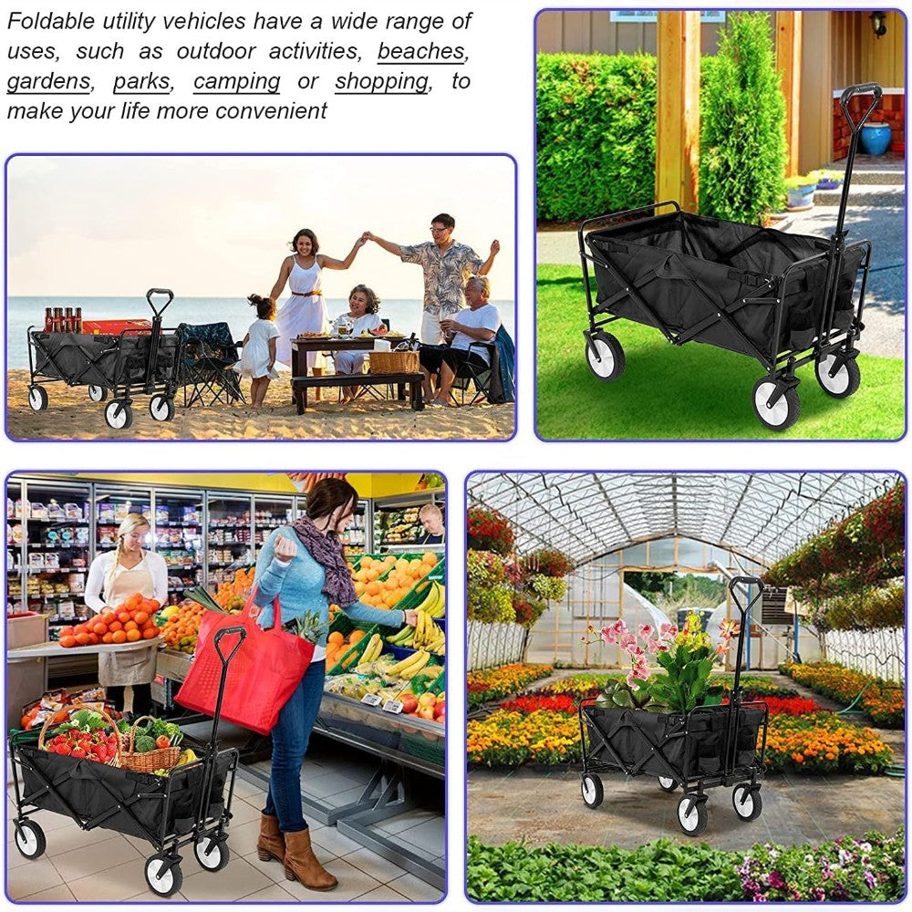 150L Folding Outdoor Utility Wagon Heavy Duty Camping Cart - Black
