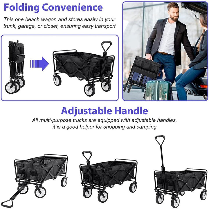 150L Folding Outdoor Utility Wagon Heavy Duty Camping Cart - Black