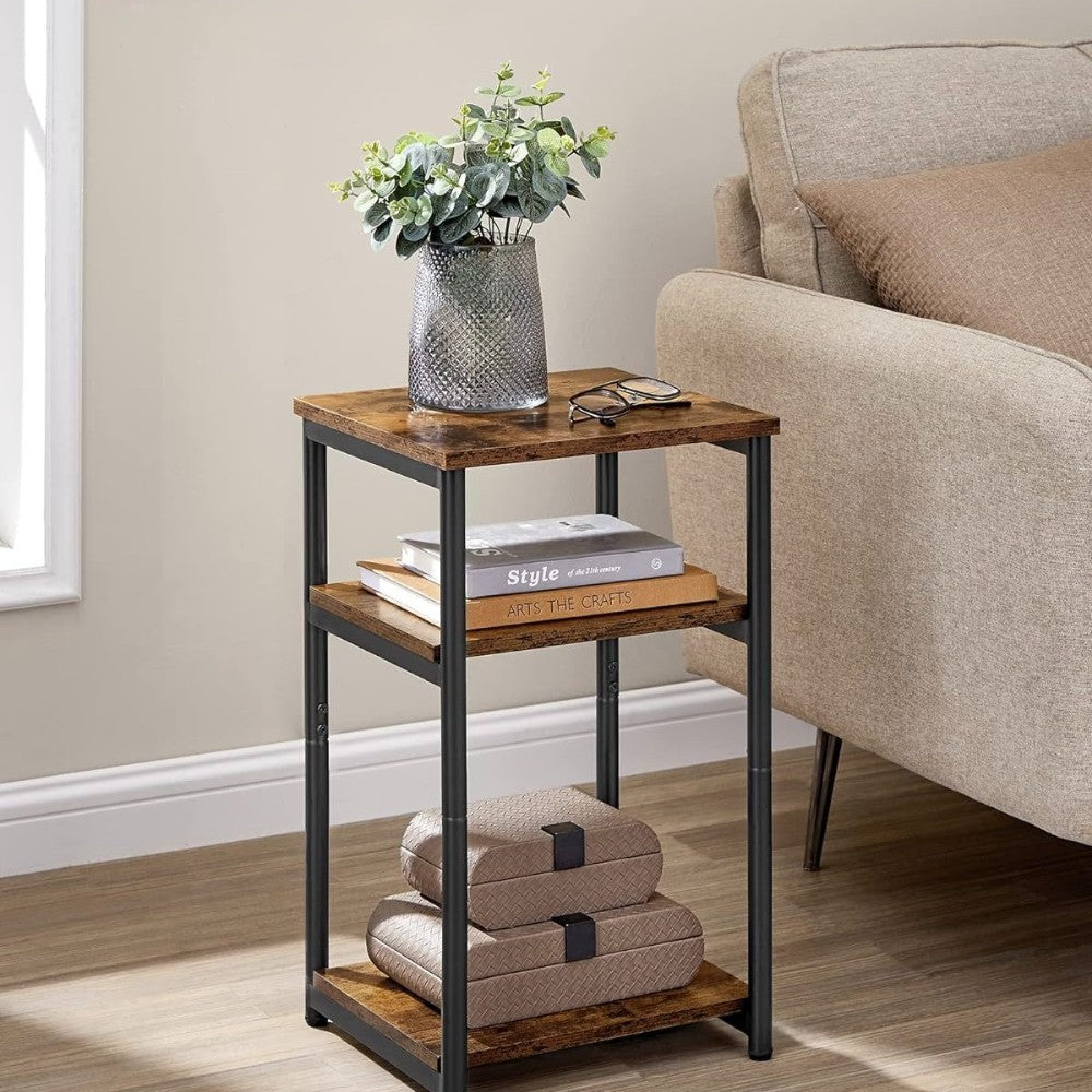 3 Tier Side Table with Storage Shelf Narrow End Table