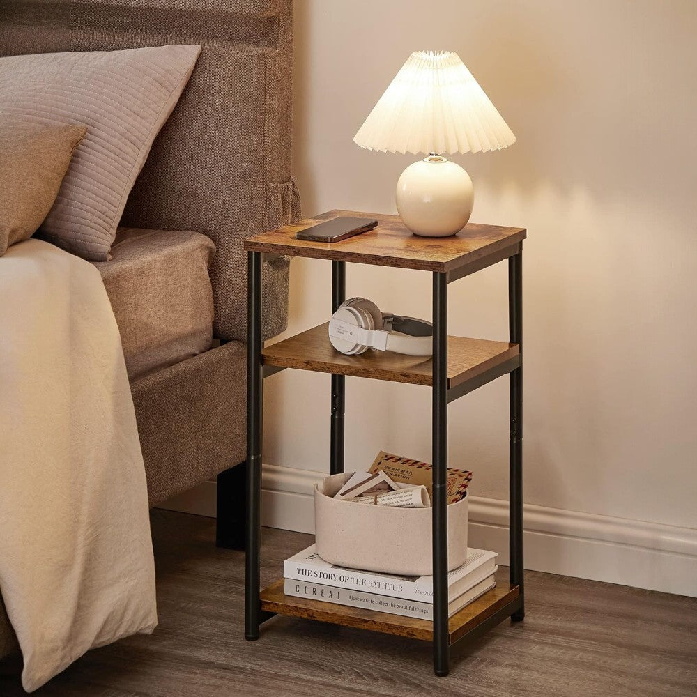 3 Tier Side Table with Storage Shelf Narrow End Table