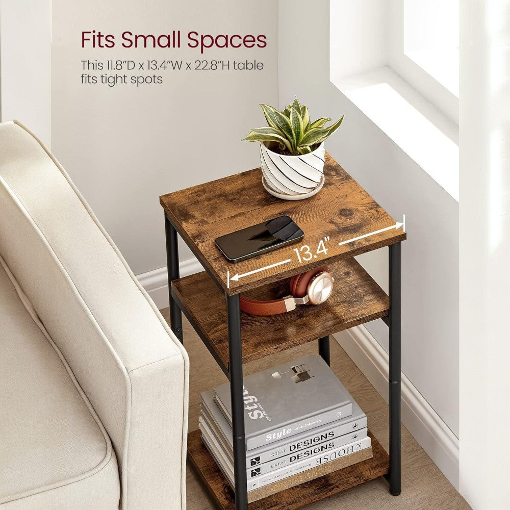 3 Tier Side Table with Storage Shelf Narrow End Table
