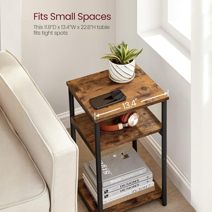3 Tier Side Table with Storage Shelf Narrow End Table