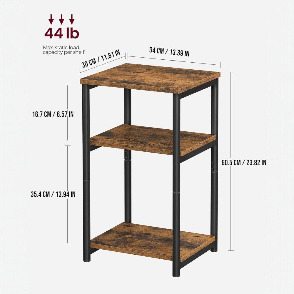 3 Tier Side Table with Storage Shelf Narrow End Table
