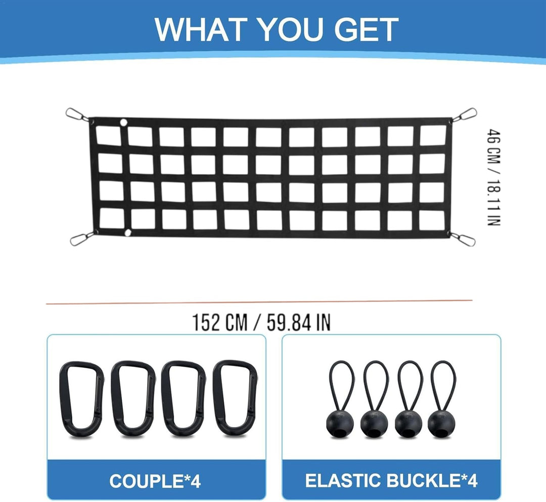 Truck Tailgate Cargo Net 152×46cm with Hooks and Elastic Buckles