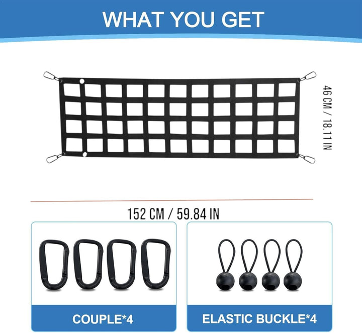 Truck Tailgate Cargo Net 152×46cm with Hooks and Elastic Buckles
