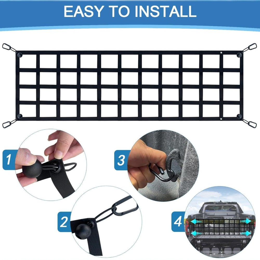 Truck Tailgate Cargo Net 152×46cm with Hooks and Elastic Buckles