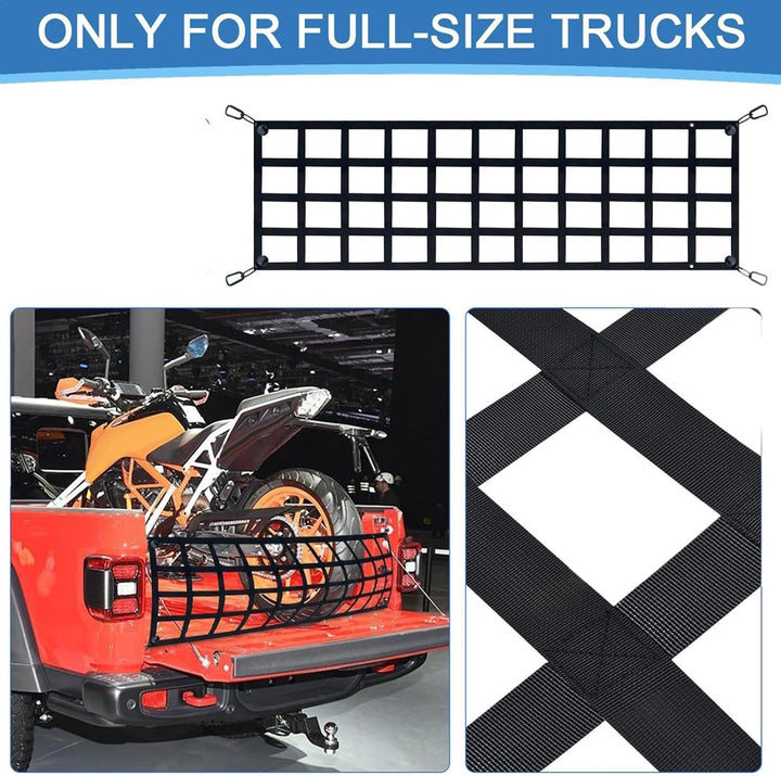 Truck Tailgate Cargo Net 152×46cm with Hooks and Elastic Buckles