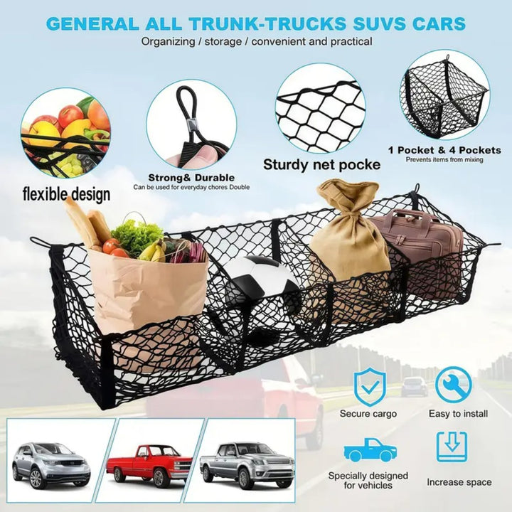 4-Pocket Cargo Net Organizer for Pickup Trucks