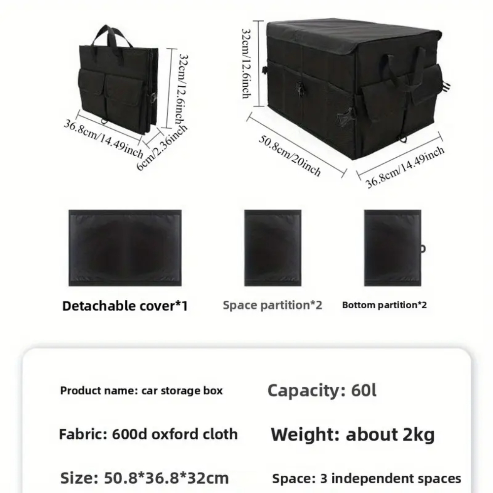 Car Trunk Organizer with Lid _ 60L Foldable Storage Box
