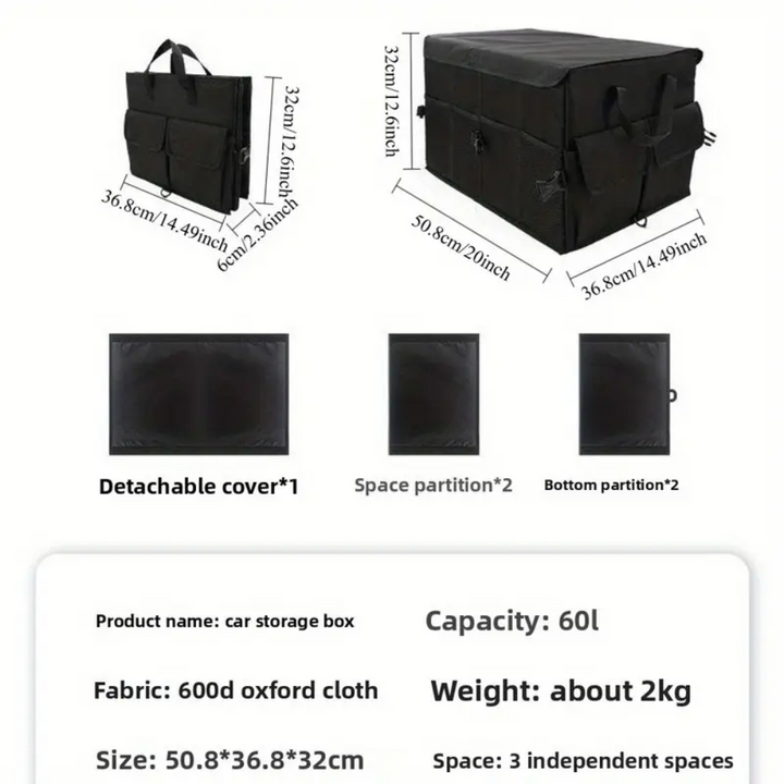 Car Trunk Organizer with Lid _ 60L Foldable Storage Box