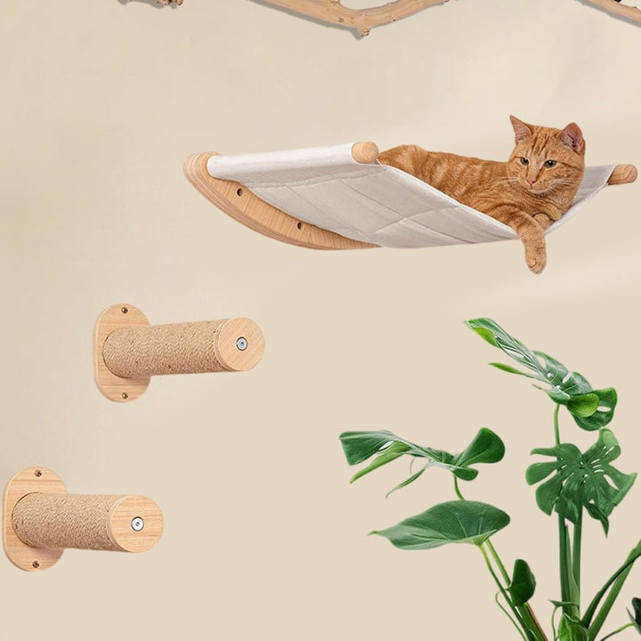 Cat Hammock Wall Mounted Cat Shelf with Two Steps