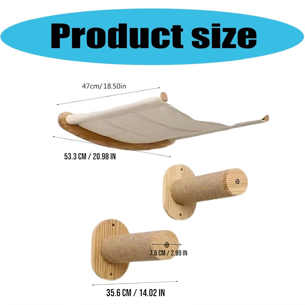 Cat Hammock Wall Mounted Cat Shelf with Two Steps