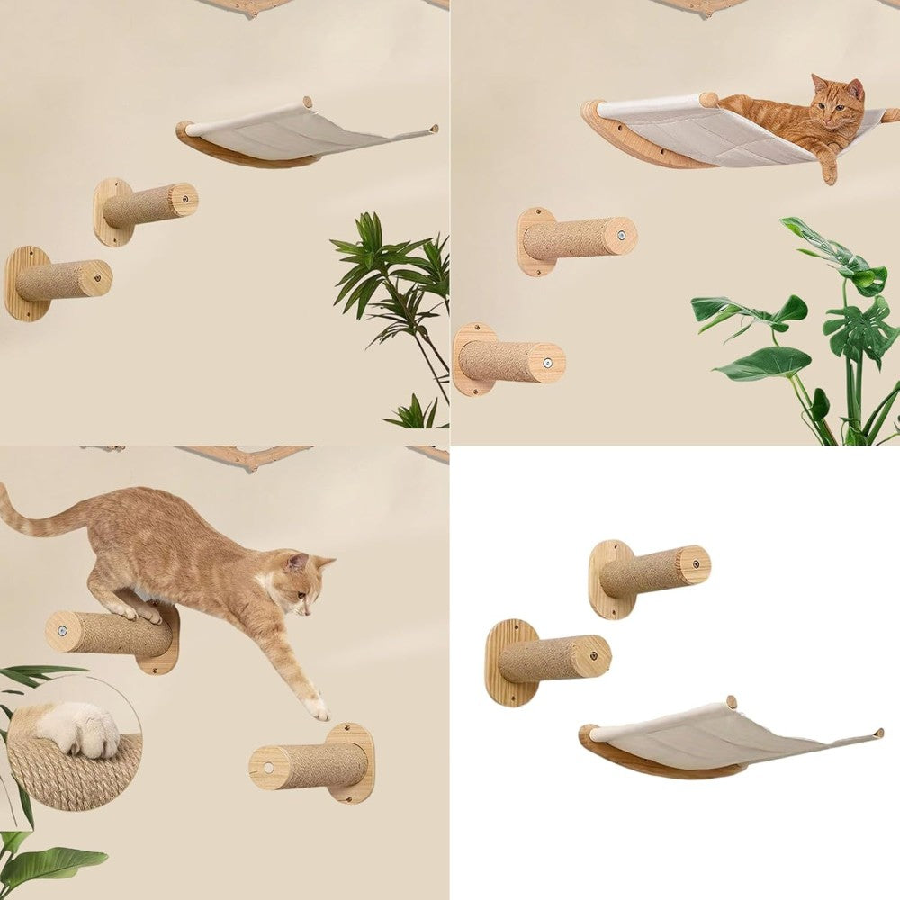 Cat Hammock Wall Mounted Cat Shelf with Two Steps