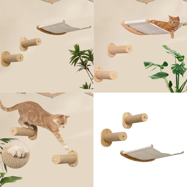 Cat Hammock Wall Mounted Cat Shelf with Two Steps