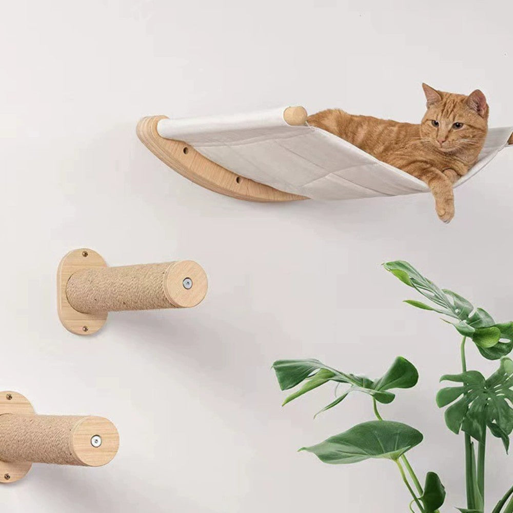 Cat Hammock Wall Mounted Cat Shelf with Two Steps