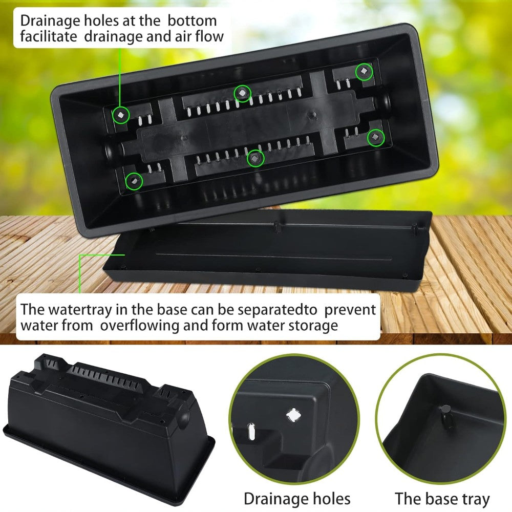 10 Pack 15L Rectangular Planter Box Set With Drainage Tray