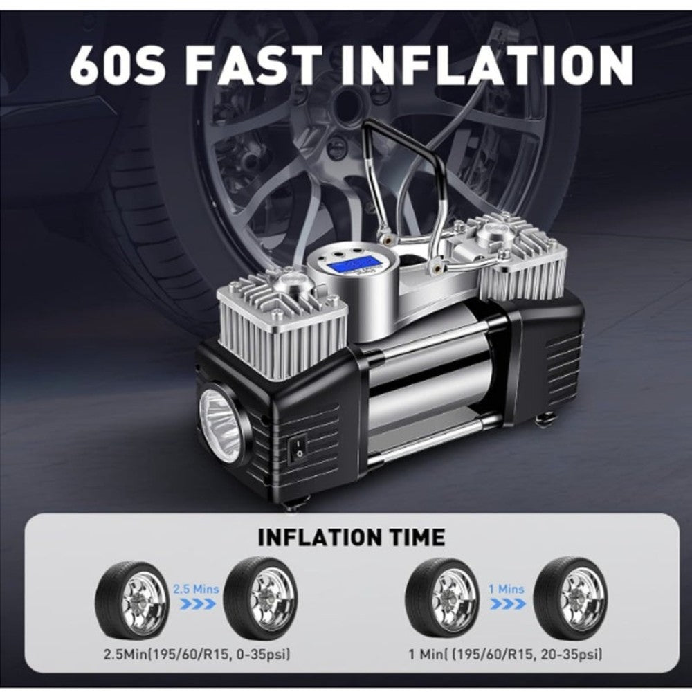 12V Portable Dual-Cylinder Car Air Compressor With Case