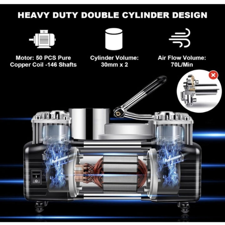 12V Portable Dual-Cylinder Car Air Compressor With Case